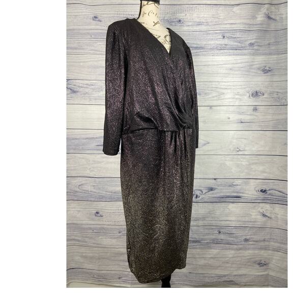 Lane Bryant Surplice Ombre Foil Dress Womens 26 Faux Wrap Elastic Waist Sparkle - Picture 1 of 12